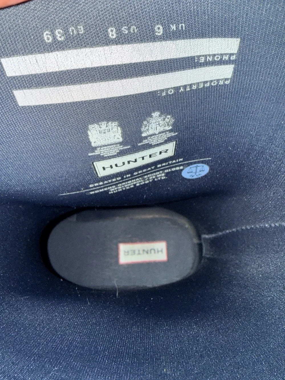 Hunter Navy and Black Rain Boot Interior with Branded Insole